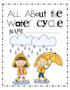 a cross stitch pattern with two children holding umbrellas in the rain, all about the water cycle