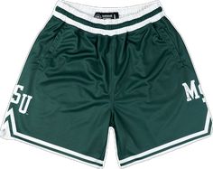 Green Athletic Shorts For Workout, Collegiate Moisture-wicking Athletic Shorts For Sports, Collegiate Athletic Shorts For Sports Events, Collegiate Style Athletic Shorts With Moisture-wicking, Collegiate Athletic Shorts With Moisture-wicking, Sporty Green Athletic Shorts For Streetwear, Green Sporty Athletic Shorts For Streetwear, Green Sports Shorts For Sports Season, Collegiate Sports Bottoms With Built-in Shorts