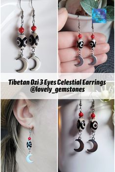 Boho Tribal Tibetan Dzi Earrings, made of red coral beads, Tibetan Agate Dzi Beads 3 Eyes and half moon charms. These unique drop earrings in ethnic style, are a great protection Feng Shui Amulet, which can help in achievement of wealth, success and health. As though, 3 eyes on these dangle red black and white earrings look a kind of shamanic, in reality they would protect you and would be a great talisman for you every day. #bohoearrings #gemstoneearrings #dzi3eyes #redcoralearrings #dangledrop Presents For Women, Cool Gifts For Women, Mother Birthday Gifts, Birthday Gifts For Girlfriend, Birthday Gifts For Sister, Jewelry Fashion Trends, Celestial Jewelry