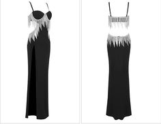 Rhinestone fringe embellished maxi evening dress. Rhinestone Floor-length Maxi Dress For Parties, Floor-length Fringe Evening Dress For Gala, Elegant Evening Dress With Beaded Fringe For Prom, Elegant Beaded Fringe Evening Dress For Prom, Prom Dress With Fringe For Prom Season, Elegant Fringe Dress For Prom Season, Fringe Dresses For Prom, Evening Maxi Dress With Rhinestones For Party Season, Elegant Fringe Maxi Dress For Night Out