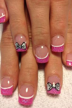 Pink nails 💜 Pink Ribbon Nails Designs, Pink Minnie Nails, Pink Mcbling Nails, Minnie Mouse Nails Pink Acrylics, Pink Cheetah Nails Y2k, Pink Nails, Manicure, Nail Designs, Nail Art