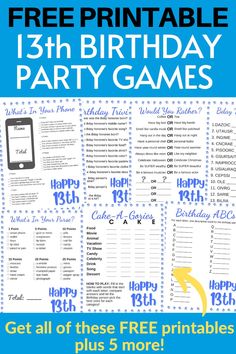 13th birthday party games 13th Birthday Party Ideas For Boys Theme, Games For 13th Birthday Party, 13th Birthday Party Games, 13 Year Girl Birthday Party Ideas, 13th Birthday Party Ideas For Girls 13, 13th Birthday Ideas, Birthday Game Ideas, Boys Birthday Party Games, Teen Birthday Party Games