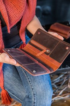 Our leather wallets are designed for all your essentials.It will easily hold your passport, telephone, credit cards and papre money. Our bifold wallet keeps everything in one place. You can choose a leather wallet with combination of colors or without, we make custom orders with pleasure! PRODUCT DIMENSION: Length: 21 cm/8.3 inch Width: 10 am/3.9 inch It takes 1-2 business days to make the product, so will be thankful for patience) The leather becomes softer in time and gets a beautiful patina. Mens Long Leather Wallet, Mens Duffel Bag, Leather Purse Pattern, Wallet Ideas, Leather Overnight Bag, Leather Handbag Patterns, Mens Waist Bag, Leather Weekender, Leather Supplies