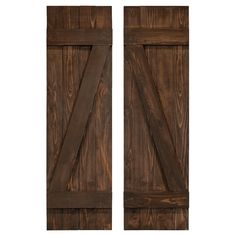 two brown wooden doors with one open and the other closed, on a white background