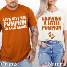 Add a dash of humor to your Thanksgiving feast with our collection of funny matching couples Thanksgiving pregnancy announcement shirts! Featuring playful puns and adorable designs, these shirts are the perfect way to share your exciting news. Choose from options like "Gobble Baby," "Gobblin' Up for Two," and more! Shop now and make your Thanksgiving extra special with a side of laughter! 👕 PRODUCT Experience unparalleled comfort and style with our Bella + Canvas 3001 t-shirt, perfect for any o Funny T-shirt With Text For Family, Funny Tops With Text For Parenting, Funny Parenting Tops With Text, Funny Text Tops For Parenting, Funny Parenting Top With Text, Thanksgiving Pregnancy Announcement #2, Funny Friendsgiving, Couples Thanksgiving, Thanksgiving Pregnancy Announcement