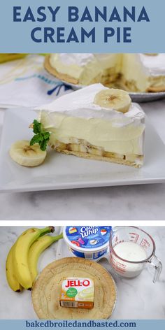 banana cream pie on a plate with bananas and yogurt