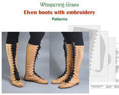 Digital PDF Pattern: Elven Boots With Embroidery - Etsy Medieval Shoes Diy, Elven Boots, Larp Accessories, Homemade Shoes, Medieval Boots, Boots Diy, Rare Shoes, Shoe Making, Boots Patterns