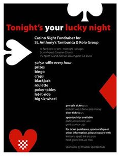 a flyer for a casino event with the words tonight's your lucky night on it