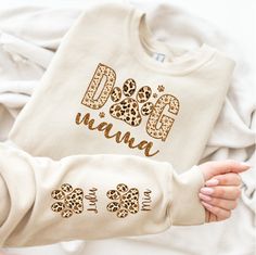 Custom Leopard Dog Mama Sweatshirt, Custom Dog Mom Sweater, Dog Name On Sleeve Hoodie, Dog Names Mom Tee, Dog Mom Gift, Cute Dog Mom Shirt Message for any details please!  ☀️☀️☀️☀️☀️ Everything in our shop is hand crafted and made to order. If you want different color or size contact me! If you would like something custom made to fit your personal style please message me and I will do everything to get you that something special. ---How To Order--- ⭐️Please, check and review all photos ⭐️Choose Dog Mom Sweatshirt Vinyl, Personalized Dog Sweatshirt, Dog Mama Sweatshirt, Dog Mom Sweater, Winter Cotton Sweatshirt With Dog Print, Dog Mum Tshirt, Long Sleeve Cotton Sweatshirt With Dog Print, Dog Mama Shirt, Leopard Dog