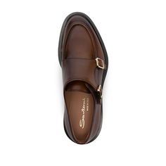 light brown calf leather double buckle fastening piped-trim detailing round toe branded leather insole oversize rubber sole Brown Almond Toe Loafers With Buckle Closure, Calf Leather Slip-on Loafers With Buckle Closure, Timeless Leather Loafers With Buckle, Timeless Leather Loafers With Buckle Closure, Modern Leather Loafers With Buckle Closure, Business Casual Monk Strap Shoes With Calf Leather, Business Monk Strap Shoes With Stitched Sole, Formal Brown Monk Strap Shoes, Leather Loafers With Tang Buckle And Almond Toe