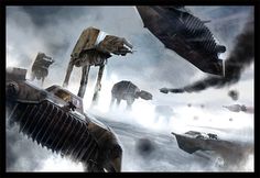 star wars battle scene with many vehicles in the background