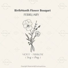 the birth flower bouquet is shown in black and white, with flowers drawn on it