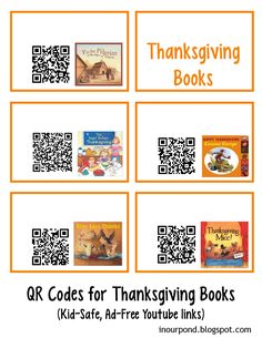 thanksgiving books for kids with qr code and free printables on the front