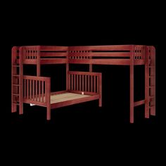 TRINITARIAN XL 1 CS : Multiple Bunk Beds Twin XL over Queen + Twin XL High Corner Loft Bunk with Straight Ladders on Ends Corner Loft, Twin Xl, Chestnut, Loft Bed, Twins, Loft, Queen, White, Home Decor