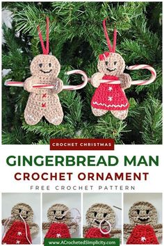 If you're looking for Christmas crochet patterns for ornaments or gift tags, these cute Gingerbread Man Candy Cane Holders are perfect for all ages! They add the perfect touch to your gingerbread Christmas decor! We also have crochet patterns for a reindeer and a snowman. Crochet Gingerbread Man, Crochet Christmas Ornaments Free Pattern, Dinosaur Patterns, Xmas Crochet, Crochet Gingerbread, Christmas Gift Tags Diy, Crochet Snowman