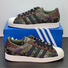 New Adidas Originals Superstar Green Camo Black Shoes Hq8866 This Listing Is For A Pair Of New Men’s Adidas Originals Superstar Camouflage Shoes Bold Look With Camo Print! Contrast 3-Stripes Lace Closure Suede Upper Condition: New With Box...Never Worn..100% Authentic Color: Camouflage Style: Hq8866 Please Feel Free To Ask Questions Items Are Shipped The Same Day Or The Next Business Day Thanks For Looking Sporty Camouflage Sneakers For Sports, Camouflage Low-top Sneakers For Outdoor, Camouflage Sneakers For Outdoor Sports, Low-top Camouflage Sneakers For Outdoor, Outdoor Camouflage Low-top Sneakers, Sporty Camouflage Sneakers For Outdoor, Camouflage Round Toe Sneakers For Streetwear, Camouflage Sneakers With Round Toe For Sports, Camouflage Round Toe Sneakers For Sports