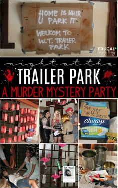 Trailer Park Murder Mystery Party. This Redneck bash is a tragedy - recipes, decor, tablescapes, costumes and more #FrugalCouponLiving #murdermysteryparty #halloween #trailer #trailerpark #redneck #costumes #recipes #tablescapes #partydecor #party #partyideas #halloweenparty #halloweenpartyideas #murdermystery Trailer Park Halloween Decorations, Trailer Park Mystery Party, Trailer Park Trash Costume Party Ideas, Trailer Park Decorating Ideas, Trailer Park Trash Party Decorations, Trailer Park Trash Party Food, Trailer Park Tragedy Decorations, Trailer Park Tragedy Costumes