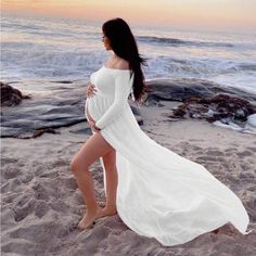 Super Cute And Stylish Ships In 5-10 Business Days White Maternity Dress Photo Shoots, Fancy Maternity Dresses, Maternity Shoot Dress, White Maternity Dress, Hot Pink Bodycon Dress, Hot Pink Bodycon, Anime Pregnant, Pregnancy Pics, Split Thigh Dress