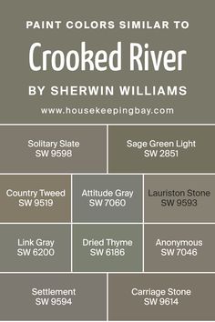 the names and colors of crooked river by sherylin williams in shades of gray, brown