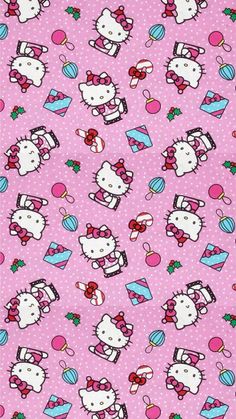 pink hello kitty fabric with polka dots