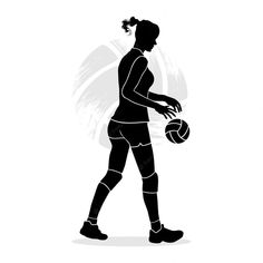 a female basketball player with a ball in her hand silhouetted on a white background