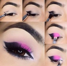 Nice Rave Makeup Tutorial, Make Up Pink, Pink Smokey Eye, Pretty Eye Makeup, Pink Look, Pink Eye Makeup, Cute Eye Makeup, Smokey Eye Tutorial