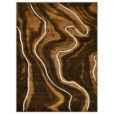 a brown and white rug with wavy lines