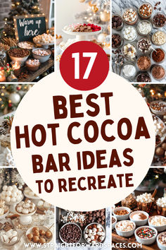 stunning hot cocoa bar setups with customizable options to recreate for any occasion or holiday. Hot Cocoa Bar Event, Office Hot Cocoa Bar, Chic Hot Cocoa Bar, Hot Cocoa Mobile Bar, What To Put In Hot Chocolate, Rustic Hot Chocolate Bar Ideas, Toppings For Hot Chocolate, Crock Pot Hot Chocolate Bar