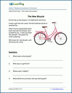 a pink bicycle worksheet for kids to learn how to read the words in english