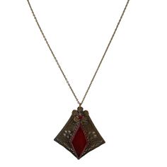 "Vintage Faceted Glass Brass Pendant Necklace (A3389) Size: Chain 18\", Pendant 2\" Color: Gold, Red Condition: Very good vintage Era: Circa 1960s Signed: None Details: Prong-set faceted glass Please look at all the photos, as they are part of the description. I try my best to point out any flaws. Also please remember this is a preloved piece and may show signs of light wear, marks, scratches, etc. I will be posting a lot more jewelry, Keep checking back." Enamel Locket, Brass Pendant Necklace, Brass Pendant, Faceted Glass, Locket Necklace, Remember This, Vintage Signs, Prong Setting, Jewelry Necklace Pendant