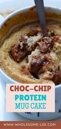 chocolate chip protein mug cake in a bowl