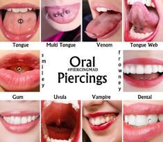 the different types of oral piercings are shown