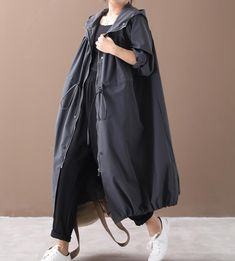 Long Women Casual Hooded Parka Plus Size Coat Jacket ,Custom make service available! Please feel free to contact us if you want custom made for this coat.Materials: cotton blendedMeasurement: One size fits all . length 106cm / 41.73"bust 128cm / 50.39"Sleeve length 67cm / 26.37" Most of our dresses are made of cotton linen fabric, soft and breathy. loose dresses to make you comfortable all the time.Flattering cut. Makes you look slimmer and matches easily.Payment:We accept payment by paypal and Trench Coat Plus Size, Plus Size Coat, Coat Plus Size, Hooded Trench Coat, Clothes Black, Plus Size Coats, Black Silhouette, Hooded Parka, Spring Women