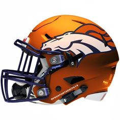 an orange and blue helmet with the logo of the denver football team on it's side