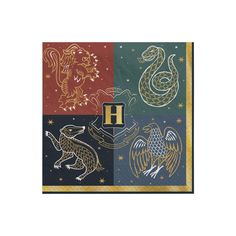 the harry potter house flag is shown in gold and green, with an image of two hog