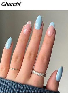 10 Gorgeous Girly Acrylic Nails for Summer Sky Blue Nails, Opal Nails, Almond Nails Designs, Classy Nails, French Tip Nails, Short Acrylic Nails, Nail Arts, Flower Nails