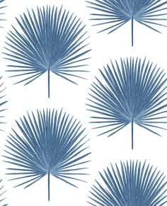 a blue palm leaf pattern on a white background