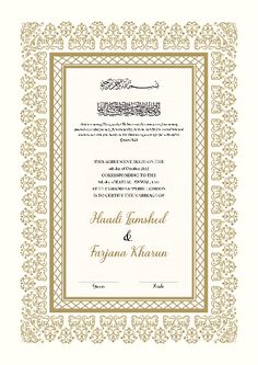 an ornate wedding certificate with gold trimmings and white paper on the bottom,