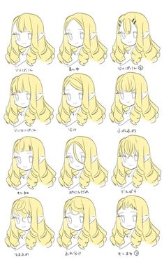 an anime character's hair styles for different ages and abilities, including blondes