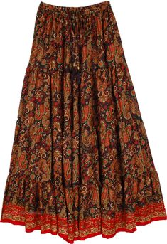 A beautiful long skirt with a gorgeous all-over pattern of Indian paisley motifs. The skirt looks stunning and is very comfortable, especially with its elastic waist and flowy soft fabric. #tlb #Floral #Printed #Paisley #FlowySkirt Bohemian Tiered Skirt With Paisley Print, Bohemian Tiered Paisley Print Skirt, Multicolor Long Skirt With Paisley Print, Bohemian Long Maxi Skirt With Paisley Print, Flowy Tiered Skirt With Paisley Print, Flowy Paisley Print Tiered Skirt, Long Paisley Print Skirt, Bohemian Long Skirt With Paisley Print, Bohemian Paisley Print Skirt