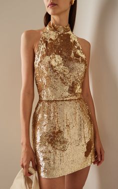 Dress For A Party, Holiday Fits, Clever Captions, Fall Trend, Golden Dress, Pnina Tornai, Ideas Outfit, Dress Inspo, Halter Mini Dress