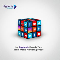 a cube with social media logos on it and the words let digitify decide your social media marketing puzzle