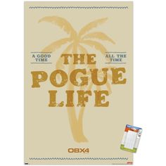 the poggue life notebook with an orange palm tree on it, next to a clipboard