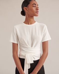 Jude Cropped Wrap Blouse  |  Modern Citizen White Wrap Blouse, Women Work Blouse, Denim Fits, Short Blouses, Cropped Blouse, Dressing Up, Blouse Work Designs, Dress Silhouette, Blouse Outfit