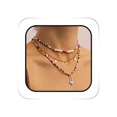 PRICES MAY VARY. Multicolor layering choker is made of alloy and beads,which are exquisitely crafted,and not easy to break and fade. Women's boho beaded necklace size is adjustable to fit most women.You can adjust the size by changing the clasp to fasten the chain. Rainbow neck chain for women has a multi-layer design,which visually increases different effects,adding highlights to your clothing matching. Gold heart colorful chokers is a choice for beach, birthday, anniversary, holidays, graduati Beads Choker Necklace, Colorful Choker, Layered Beaded Necklaces, Beads Choker, Rave Costumes, Layered Chokers, Beach Birthday, Neck Accessories, Chain For Women