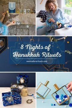 the eight nights of hanukkah rituals are on display in this collage