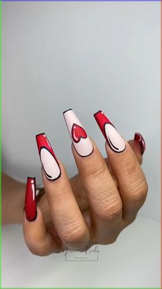 Easy marble Nail Design idea at home | spring Nails 2024 #summernails #summervibes #nailart #spring Realistic Heart Nails, Valentine’s Day Themed Nails, Edgy Valentines Nails Almond, Black Red Valentines Nails, Pop Art Valentines Nails, Red And Black Valentine Nails, Dark Red Valentine Nails, Red Heart Nails Acrylic