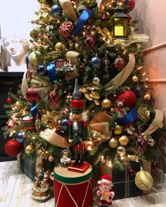 a christmas tree decorated with ornaments and lights