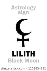 an astrological sign with the moon and crescent on it, as well as other symbols