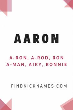 the name aaron is shown in black and pink geometric shapes on a white square background